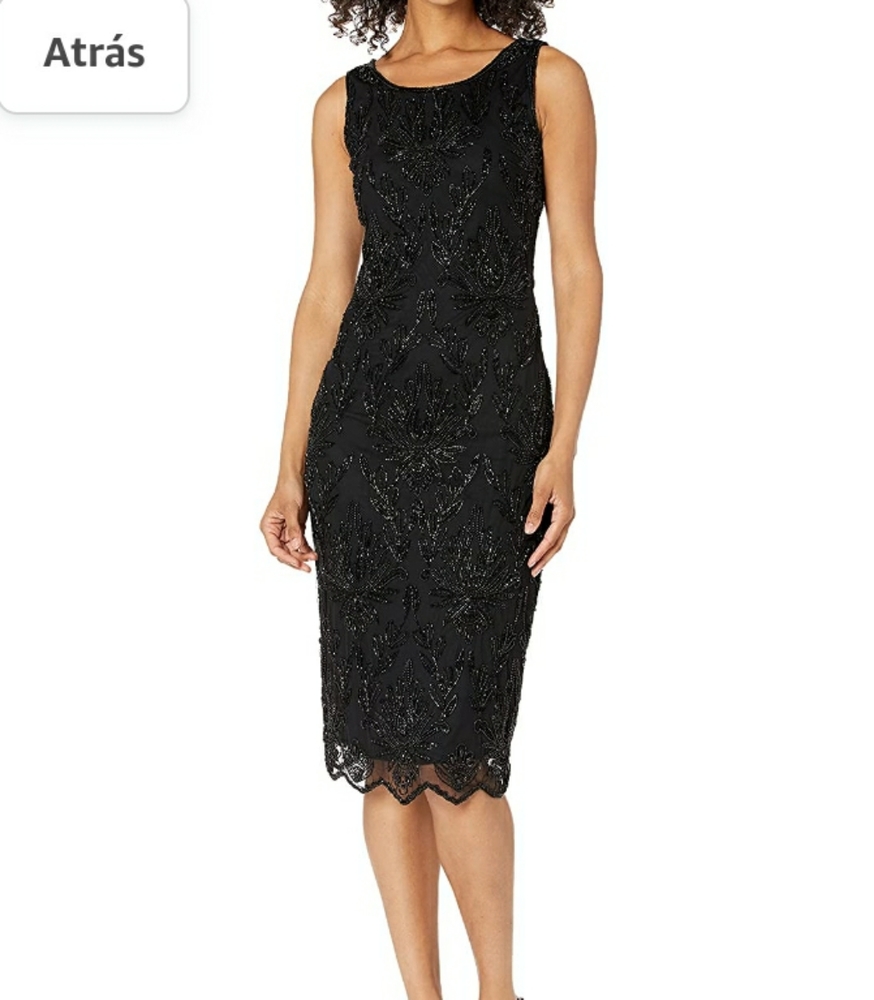 PISARRO NIGHTS MIDDY BOAT NECK FULLY BEADED COCKTAIL DRESS.